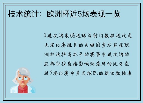 技术统计：欧洲杯近5场表现一览